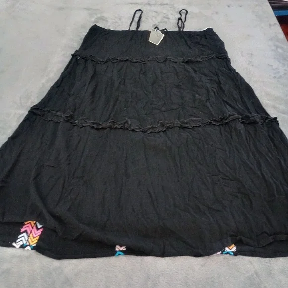 Savanna Jane Dress Womens 1X Black Chevron Striped Bohemian Tiered Midi Western - Picture 4 of 16